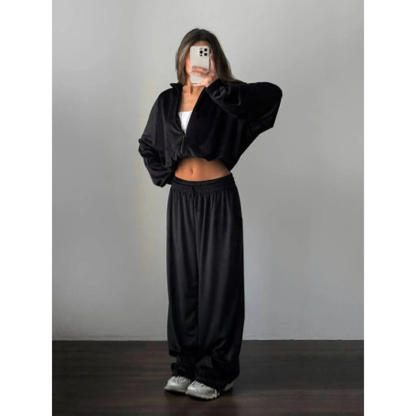 Fashion Velvet Casual Pants 2 Pieces Set Zipper Hooded Cardigan Jacket and Loose Trousers Autumn Winter Women Sport Tracksuit