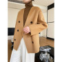 Women 100 Wool Tops Coat Fashion V-neck Short Coats Woolen Jacket Hand Sewing Autumn Winter Wool Blazer Double-Breasted 22