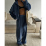 Fashion Velvet Casual Pants 2 Pieces Set Zipper Hooded Cardigan Jacket and Loose Trousers Autumn Winter Women Sport Tracksuit