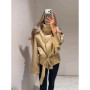 Fashion Stand Collar Double Breasted Jacket Women's Khaki Lace Up Trench Coat 2026 Spring New Lady Long Sleeve Outerwear Street