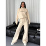 Women's Zipper Sweatshirt Two-piece Bat Sleeve Cardigan Turtleneck Drawstring High Street Sports Striped Straight Pants Suit