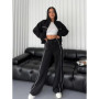 Women's Zipper Sweatshirt Two-piece Bat Sleeve Cardigan Turtleneck Drawstring High Street Sports Striped Straight Pants Suit