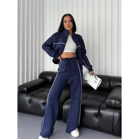 Women's Zipper Sweatshirt Two-piece Bat Sleeve Cardigan Turtleneck Drawstring High Street Sports Striped Straight Pants Suit