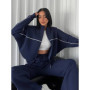 Women's Zipper Sweatshirt Two-piece Bat Sleeve Cardigan Turtleneck Drawstring High Street Sports Striped Straight Pants Suit
