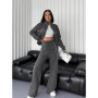 Women's Zipper Sweatshirt Two-piece Bat Sleeve Cardigan Turtleneck Drawstring High Street Sports Striped Straight Pants Suit