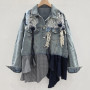 DEAT 2025 Autumn New Niche Fashion Patchwork Women's Denim Jacket Loose Single-breasted Contrast Color Coat Female11A05239
