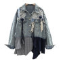 DEAT 2025 Autumn New Niche Fashion Patchwork Women's Denim Jacket Loose Single-breasted Contrast Color Coat Female11A05239