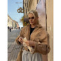 Brown Retro Suede Lapel Zippered Short Jackets Women's Casual Full Sleeves Pocket Loose Coats 2026 Spring Daily Commute Outwear