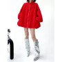 EAM Red Shaped Big Size Casual Jacket New Stand Collar Long Lantern Sleeve Women Coat Fashion Tide Spring Autumn 2026 1DJ0578