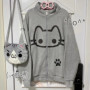 Japanese Kawaii Zip Up Sweatshirt Women Sweet Cute Cat Ear Hat Long Sleeve Loose Jacket for Girls Cute Soft Girl Fall Outfit New