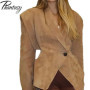 Phantasy Single Breasted Buckle Casual Suede Jacket Street Fashion Waist with Buttons Coat Casual Style Vintage Clothing 2025