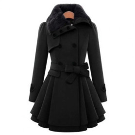 Women Trench Coat Thick Midi Length Double Breasted Autumn Winter Korean A-line Loose Hem Tight Waist Lady Dress Jackets