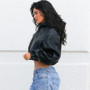 Spring Autumn Cropped Leather Jacket Women PU Leather Coat Lapel Zipper Hooded Black Streetwear Design Short Tops Long Sleeve