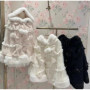Japanese Liz Sweet Princess Faux Rabbit Fur Cape Coat Women Autumn Winter Fur Jacket Loose Clock Rhinestone Bow Hooded Coat