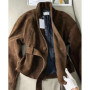 Women's Clothing Coffee Brown Suede Velvet Fitted Waist Short Jacket Korean Style Light Mature Style Windproof Trench Coat