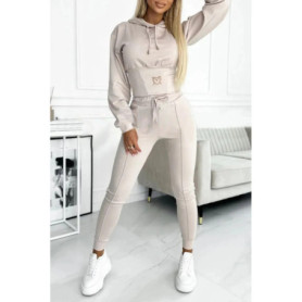 2025 Autumn And Winter Waist Cinching Casual Sports Hooded Set For Women Fashionable Long Sleeved Solid Color Pants 2-piece Set