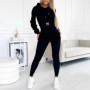 2025 Autumn And Winter Waist Cinching Casual Sports Hooded Set For Women Fashionable Long Sleeved Solid Color Pants 2-piece Set
