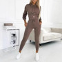 2025 Autumn And Winter Waist Cinching Casual Sports Hooded Set For Women Fashionable Long Sleeved Solid Color Pants 2-piece Set
