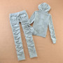 Women's Solid Color Velvet Hooded Suit Casual Outdoor Sportswear with Straight Pants And Velvet Hoodie for Autumn Winter