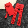 Women's Solid Color Velvet Hooded Suit Casual Outdoor Sportswear with Straight Pants And Velvet Hoodie for Autumn Winter
