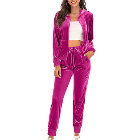 2024 Autumn Velvet Tracksuit Womens 2 Piece Sweatshirt Sweatpants Set Full Zip Hoodie Sweatsuit With Pockets Casual Sportswear
