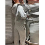 Knitted Women's Pant Sets Hooded Zipper Elastic Hem Female Jacket Straight Solid Pant Casual Women's Tracksuit Chic Suit Ladies