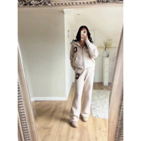 Fashion Knit Hood Cardigan Pants Set Women Loose Zipper Full Sleeve Jacket Straight Trousers 2025 Autumn New Lady 2-piece Sets