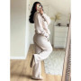 Fashion Knit Hood Cardigan Pants Set Women Loose Zipper Full Sleeve Jacket Straight Trousers 2025 Autumn New Lady 2-piece Sets
