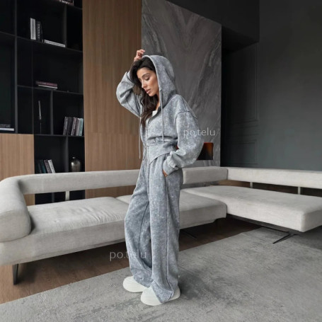 2025 Washed Outdated Hoodie Set Women's Long Sleeve Zipper Hoodie Straight Tube High Waist Casual Pants