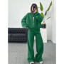 Women Sweatsuit Set Vintage O-neck Zipper Bomber Jackets High Waist Loose Pants Suit Female 2025 Spring Fashion Lady Sportswear