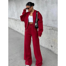 Women Sweatsuit Set Vintage O-neck Zipper Bomber Jackets High Waist Loose Pants Suit Female 2025 Spring Fashion Lady Sportswear