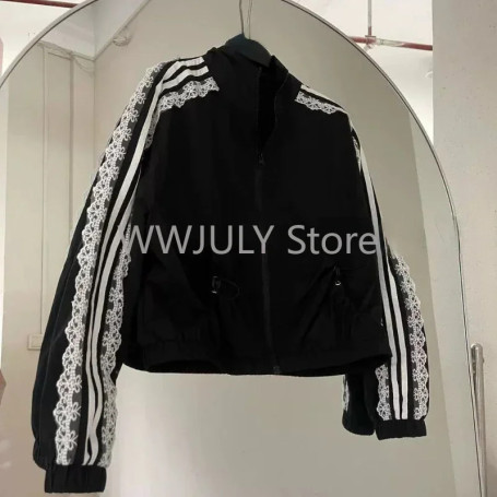 Lace Patchwork Striped Sun Protection Jacket for Women 2025 New Korean Causal Zipper Stand Neck Cardigan Coat Top Design