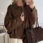 Khaki Long Sleeve Top Women Fashion Clothing Soft Texture Casual Wear Loose Fit Soild Color Shirt Coat