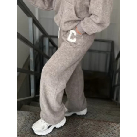 Fashion Knit Hood Cardigan Pants Set Women Loose Zipper Full Sleeve Jacket Straight Trousers 2025 Autumn New Lady 2-piece Sets