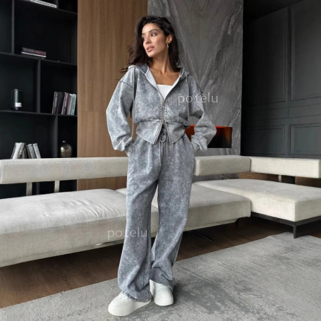 2025 Washed Outdated Hoodie Set Women's Long Sleeve Zipper Hoodie Straight Tube High Waist Casual Pants