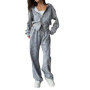 2025 Washed Outdated Hoodie Set Women's Long Sleeve Zipper Hoodie Straight Tube High Waist Casual Pants