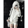 90s Harajuku Streetwear Vintage Button Hooded Sweatshirts Casual Aesthetic Grunge Jacket Y2k Stand Neck Outfit Outerwear Autumn