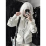 90s Harajuku Streetwear Vintage Button Hooded Sweatshirts Casual Aesthetic Grunge Jacket Y2k Stand Neck Outfit Outerwear Autumn