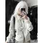 90s Harajuku Streetwear Vintage Button Hooded Sweatshirts Casual Aesthetic Grunge Jacket Y2k Stand Neck Outfit Outerwear Autumn