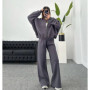 Women Sweatsuit Set Vintage O-neck Zipper Bomber Jackets High Waist Loose Pants Suit Female 2025 Spring Fashion Lady Sportswear