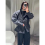 Fashion Black Oversized Bomber Jacket For Women Casual Lapel Puff Sleeve Waist Coat Lady 2026 Spring Chic Street Outerwear