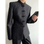 Frog Button Mandarin Collar Blazer Jacket Tailored Fitted Waist 2026 Spring Elegant Women Outerwear Modern Oriental Lady Coat