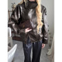 Vintage Faux Leather Jacket Women Causal Stand Collar Zipper Long Sleeve Loose Coat Female 2026 Fashion High Street Lady Outwear