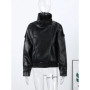 Vintage Faux Leather Jacket Women Causal Stand Collar Zipper Long Sleeve Loose Coat Female 2026 Fashion High Street Lady Outwear