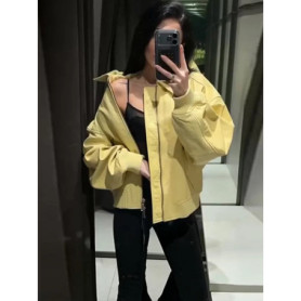 Faux Leather Bomber Jacket Oversized Collared Long Sleeve 2026 Spring Edgy Women Faux Leather Coat Fashion Bold Lady Outerwear