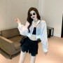 Streetwear Summer Women Jackets Stand Neck Long Sleeve Zipper Y2k Tops 2025 Ropa Mujer Fashion See Through Casual Crop Coat