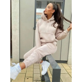 Casual hooded long sleeved pocket sweatshirt solid color pant sports set two-piece set，Women's tracksuit，new in matching sets