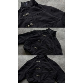 Y2K Retro fashion Personality Black coat Metal buckle stand-up collar zipper casual Surcoat Cool Girl High Street Popular Jacket