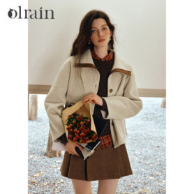 OLrain Women's Wool Jackets 2026 Autumn Winter Turn-down Collar Woolen Coats Casual Short Overcoat Female Clothing GO57QS001211