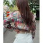 Vintage Printed Zipper Lapel Short Jackets Women Long Sleeves Pocket Elastic Waist Jackets Female New High Street Outerwear 2025